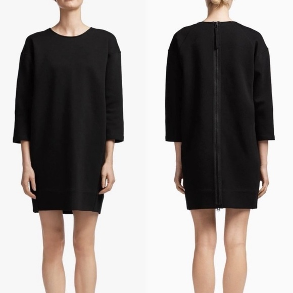 Standard James Perse black cocoon fleece dress 3/4 sleeves exposed back zipper 3 - Picture 1 of 15